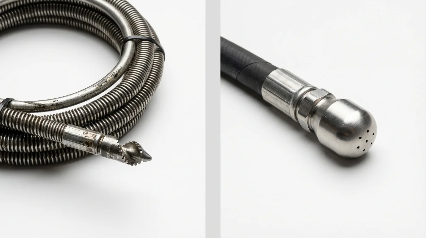 Drain snake cable and hydro jetting nozzle used for drain cleaning in Valley, NE