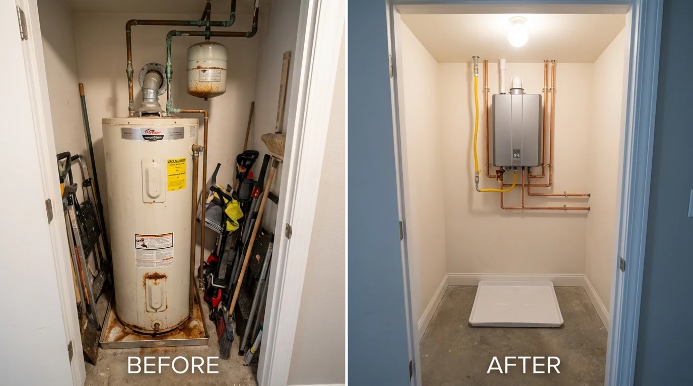 Tank water heater versus wall-mounted tankless unit comparison for Valley, NE homeowners