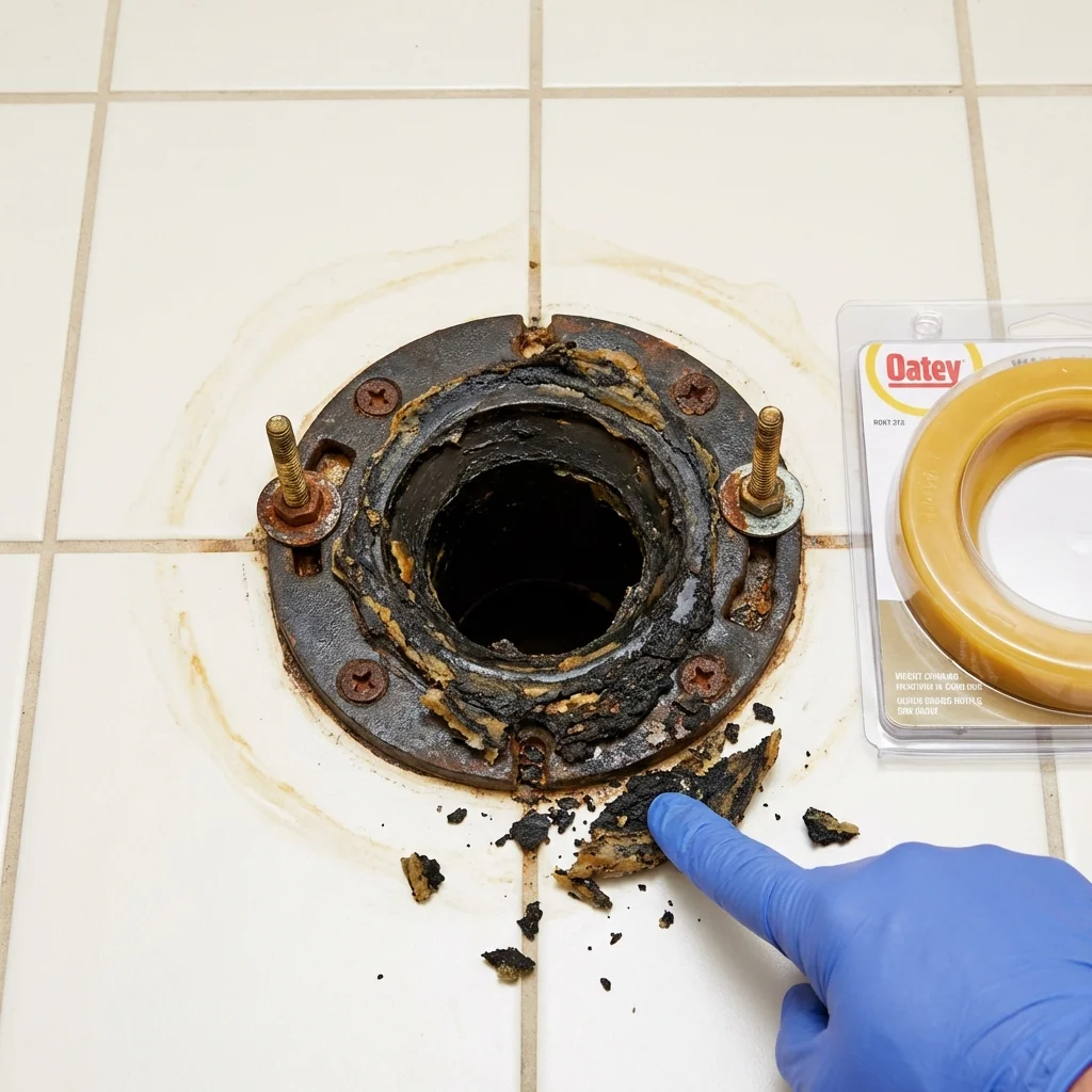 Failed wax ring showing water seepage at the base of a toilet in a Valley, NE home